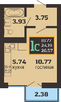 Квартиры от застройщика, Анапа  от 26.57 м² - от 54 000 руб./м²